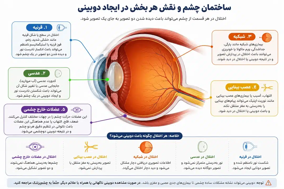 ساختمان چشم و تأثیر هر بخش در ایجاد دوبینی