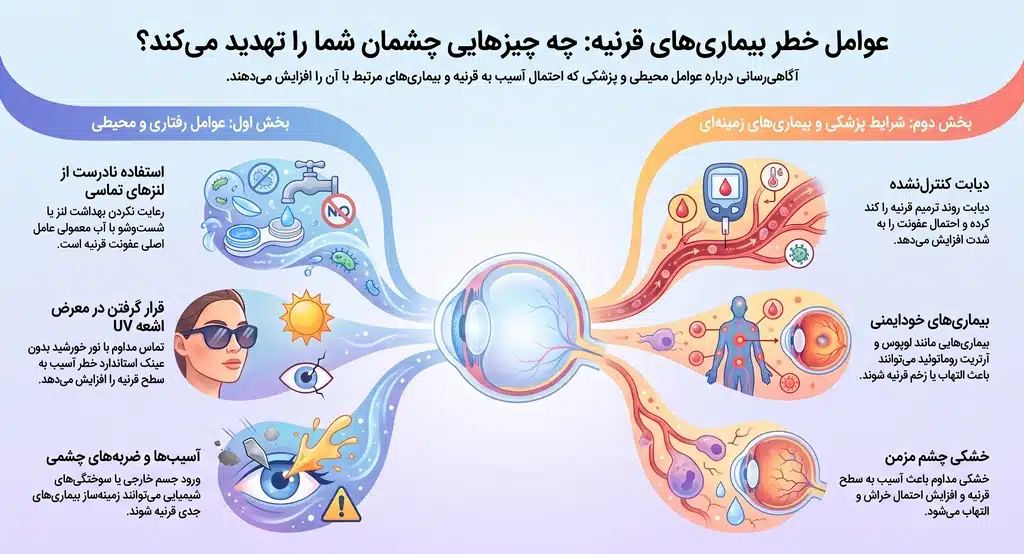 چه عواملی خطر بیماریهای قرنیه را افزایش میدهند؟